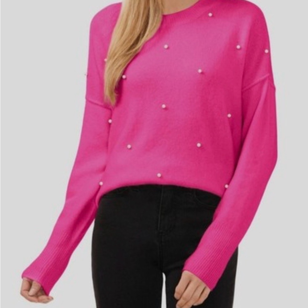 CeCe Pink Sweater with Pearl Embellishments